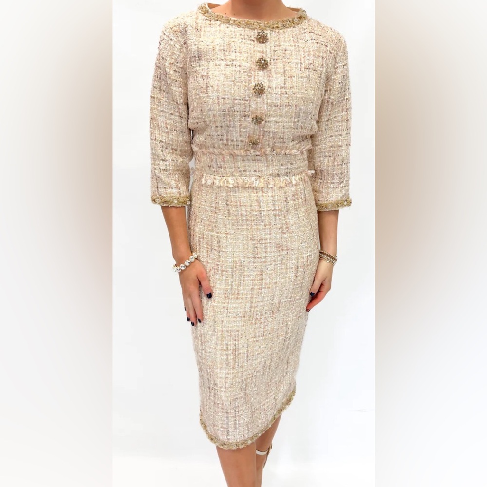 Mac Duggal Cream Tweed Pencil Dress
